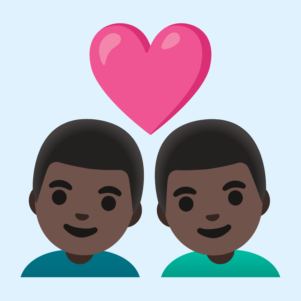 π¨πΏββ€οΈβπ¨πΏ Couple with heart: man, man, dark skin tone
