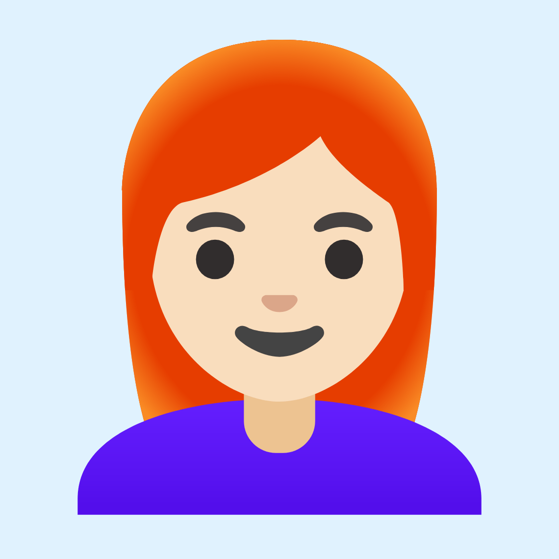 π©π»βπ¦° Woman: light skin tone, red hair
